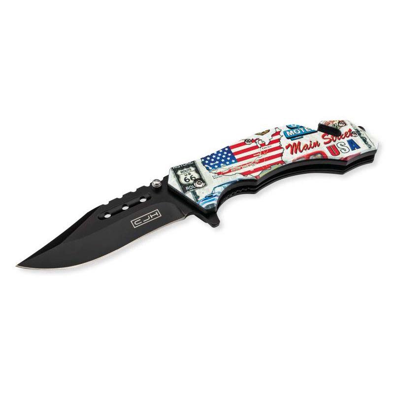 Cjh Rettungsmesser, Usa Flag, Aisi 420 Stahl, Rostfrei, Gurt, Glasbrecher