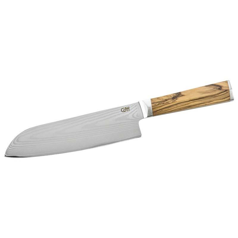 Cjh Santoku-Messer, 67-Lagen Damast, Jap. Aus-10 Stahl, 60&plusmn;2 Hrc, Olivenholz, Geschenkverp.