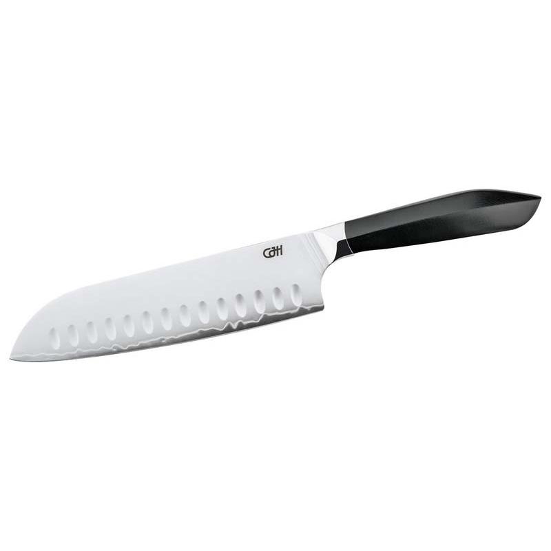 Cjh Santoku-Messer Gro&szlig;, 3-Lagen Stahl Jap. Aus-10 Stahl, 60&plusmn;2 Hrc, Kullens., G10, Geschenkverp.