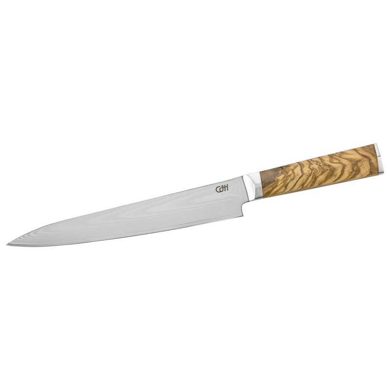 Cjh Schinkenmesser, 67-Lagen Damast, Jap. Aus-10 Stahl, 60&plusmn;2 Hrc, Olivenholz, Geschenkverp.
