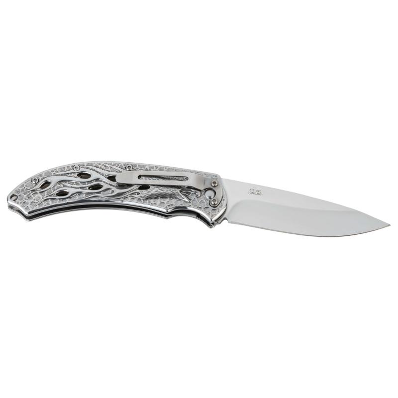 Cjh Taschenmesser, Aisi 420 Stahl, Rostfrei, Liner-Lock, Edelstahl, Poliert, Adler-Motiv, Clip, &Ouml;se