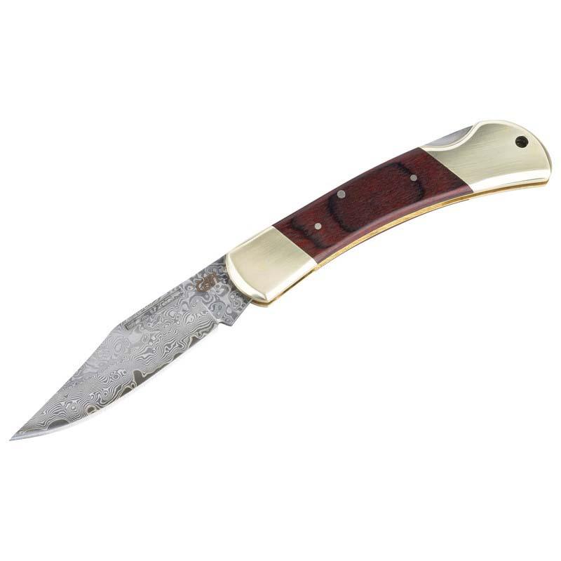 Cjh Taschenmesser, 73-Lagen Damast, Vg10 Kernlage, Back-Lock, Neusilber-Backen, Pakkaholz-Griff