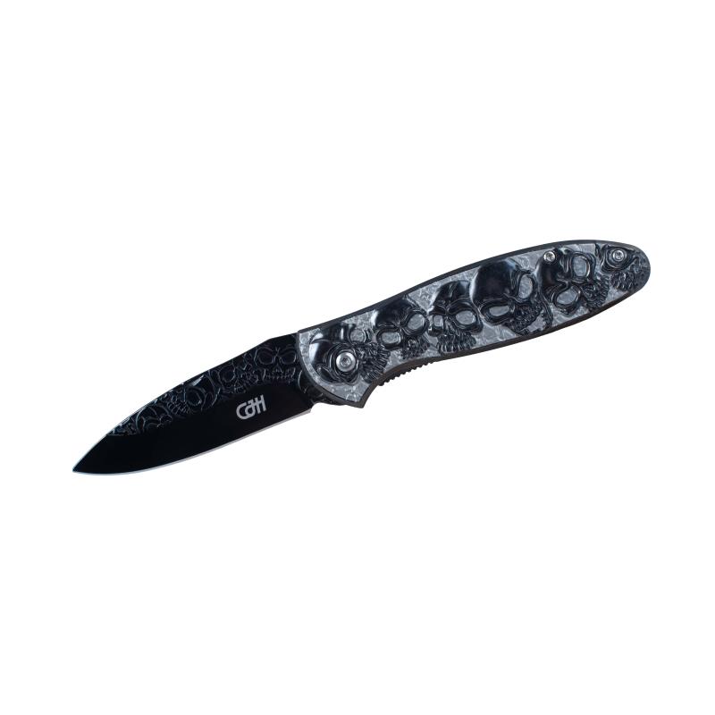 Cjh Taschenmesser, Aisi 420 Stahl, Rostfrei, Stahl-Griff, Framelock, Totenkopf-Motiv, Clip