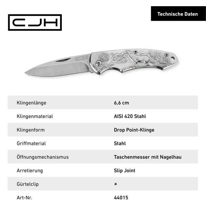 Cjh Taschenmesser, Aisi 420 Stahl, Rostfrei, Edelstahl-Griff, Fangriemen&ouml;se