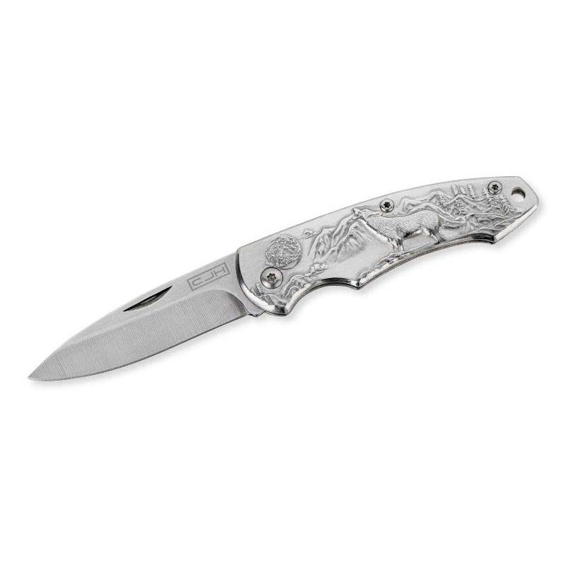 Cjh Taschenmesser, Aisi 420 Stahl, Rostfrei, Edelstahl-Griff, Fangriemen&ouml;se