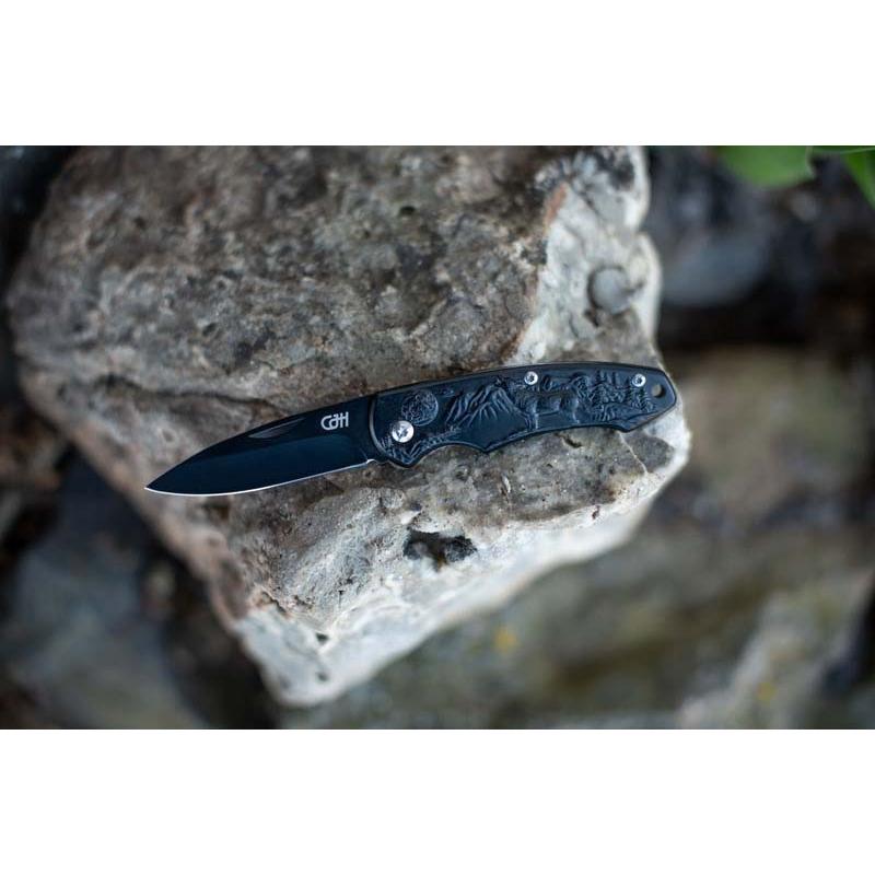 Cjh Taschenmesser, Aisi 420 Stahl, Rostfrei, Edelstahl-Griff, Wolf, Schwarz