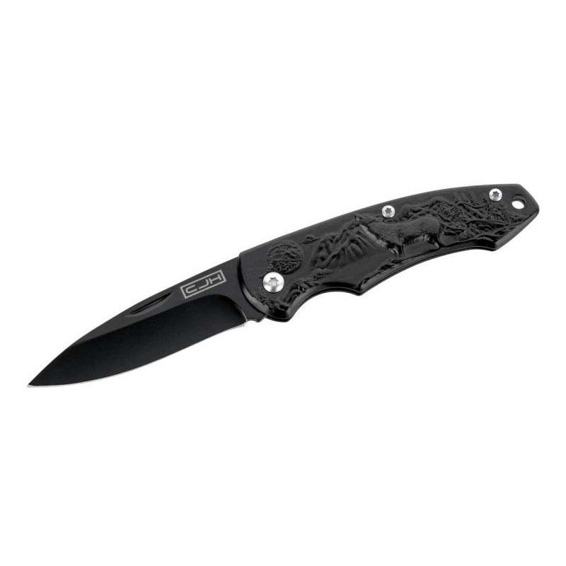 Cjh Taschenmesser, Aisi 420 Stahl, Rostfrei, Edelstahl-Griff, Wolf, Schwarz