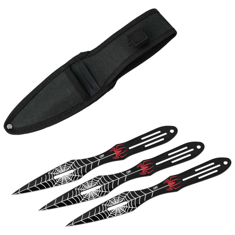 Cjh Wurfmesser-Set, 3Tlg, Aisi 420 Stahl, Rostfrei, Beschichtet, Spinne, Nylon Mit G&uuml;rtelschl.