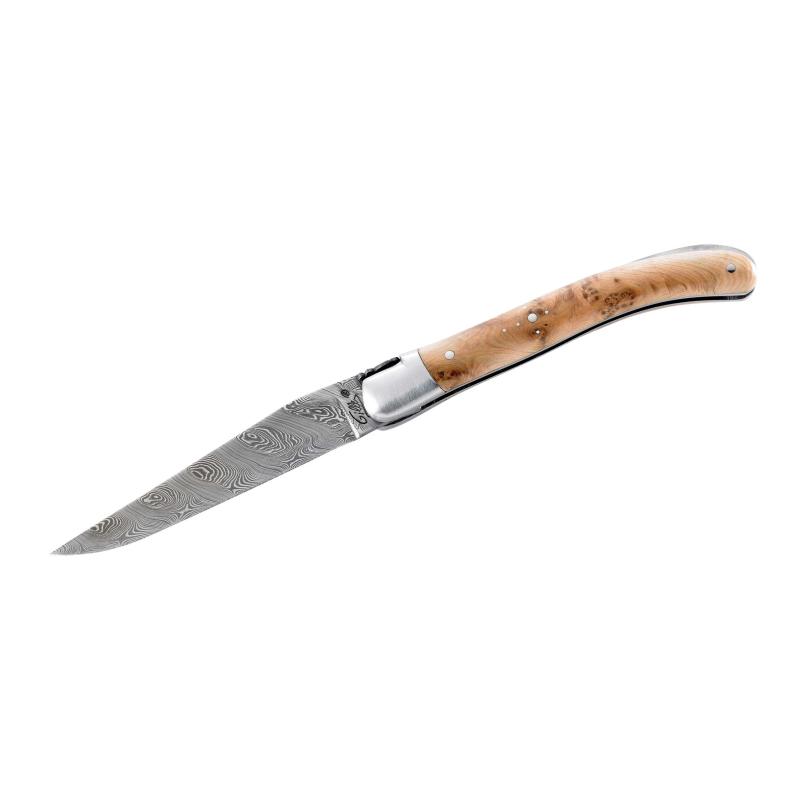 Fontenille Pataud Laguiole Le Pocket Taschenmesser, 160-Lagen Damast, Wacholder-Griff