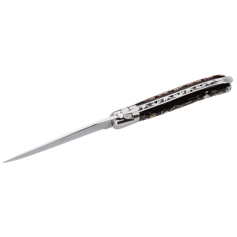 Fontenille Pataud Laguiole Nature Taschenmesser, 14C28N-Stahl, Rostfrei, Bl, Filewok, Stahlbacken