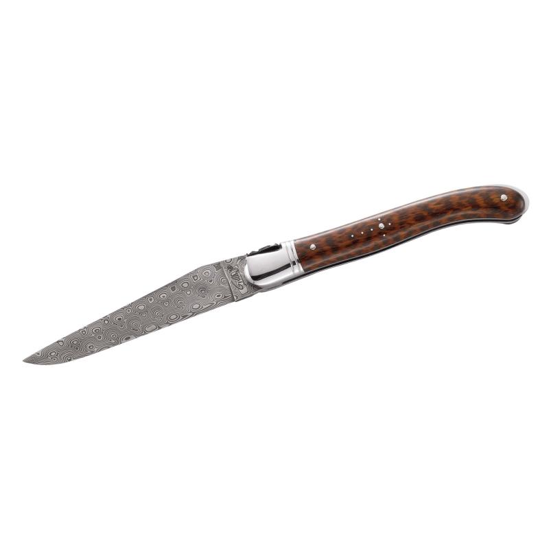 Fontenille Pataud Laguiole Nature Taschenmesser, 120-Lagen Damast, Schlangenholz-Griff