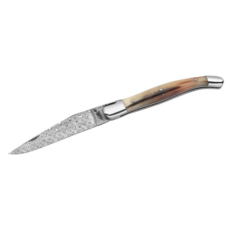 Fontenille Pataud Laguiole Traditional Taschenmesser, 120-Lagen Rosendamast, B&uuml;ffelhorn, Edelstahl