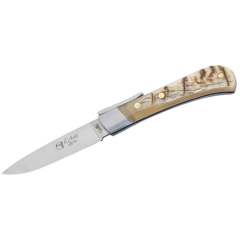 Fontenille Pataud L'Anto Taschenmesser, 14C28N-Stahl, Rostfrei, R&uuml;ckenverr., Widderhorn-Griff, Etui