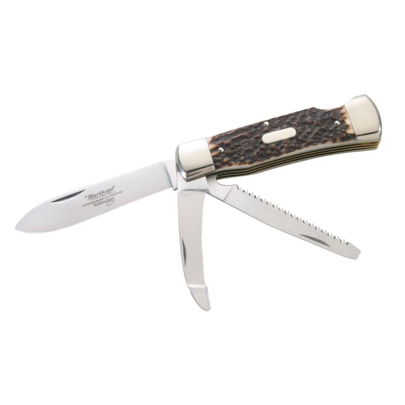 Produktbild Hartkopf Jagd-Taschenmesser, 1.4110-Stahl, Hirschhorn, Neusilber, S&auml;ge, Aufbrechklinge Stahl