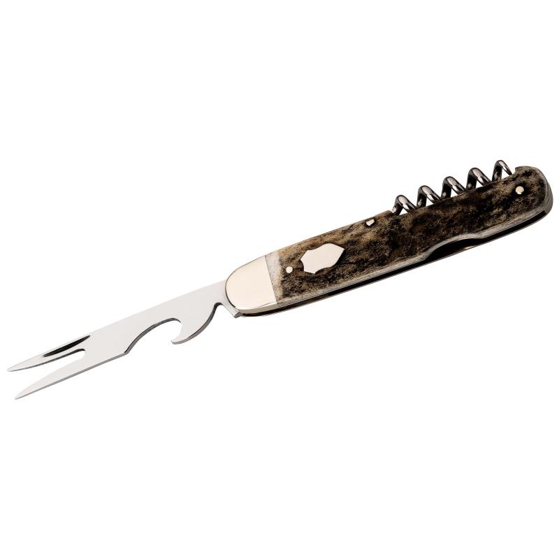 Hartkopf Taschenmesser Picknick, 3Tlg, 1.4034-Stahl, Hirschhorn, Neusilber, Gravurpl&auml;ttchen