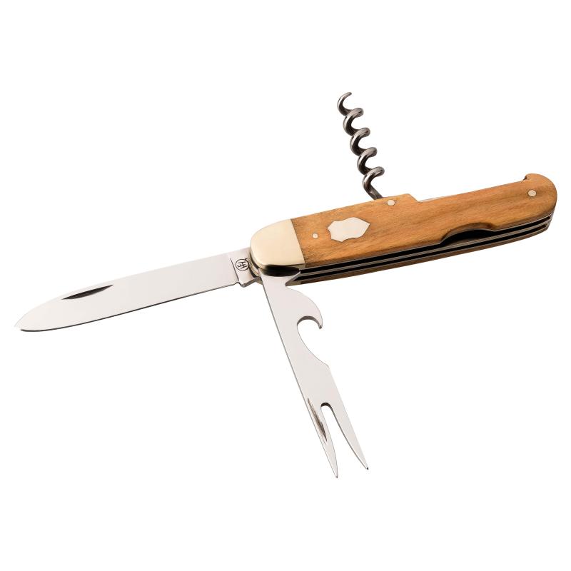 Hartkopf Taschenmesser Picknick, 3Tlg, 1.4034-Stahl, Olivenholz, Neusilber, Gravurpl&auml;ttchen