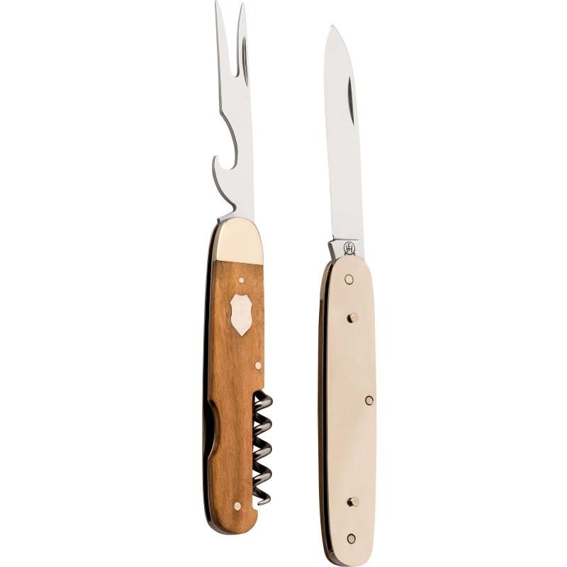 Hartkopf Taschenmesser Picknick, 3Tlg, 1.4034-Stahl, Olivenholz, Neusilber, Gravurpl&auml;ttchen