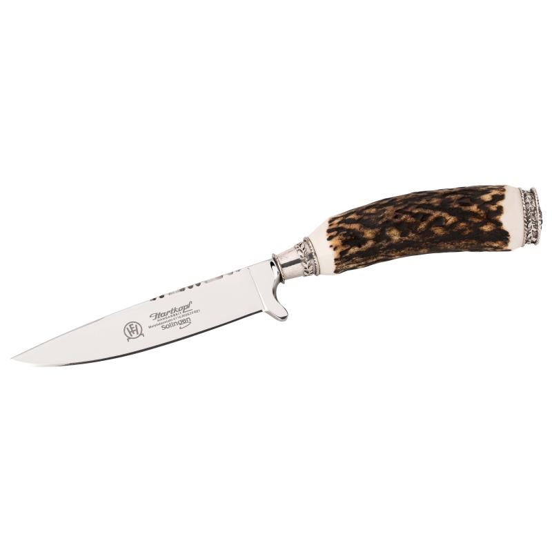 Hartkopf Stilett-Messer, 1.4116-Stahl, Rostfrei, Hirschhorn-Griff, Lederscheide, Edelwei&szlig;