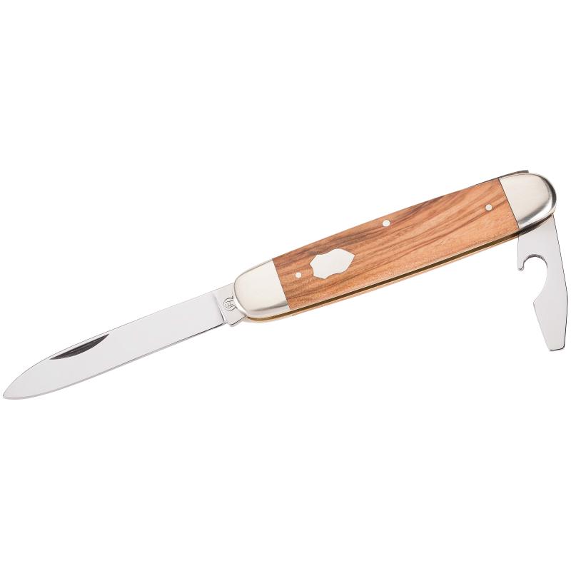 Hartkopf Taschenmesser, 1.4034-Stahl, Olivenholz, Neusilber, Kombiwerkzeug, Gravurpl&auml;ttchen, 2Tlg