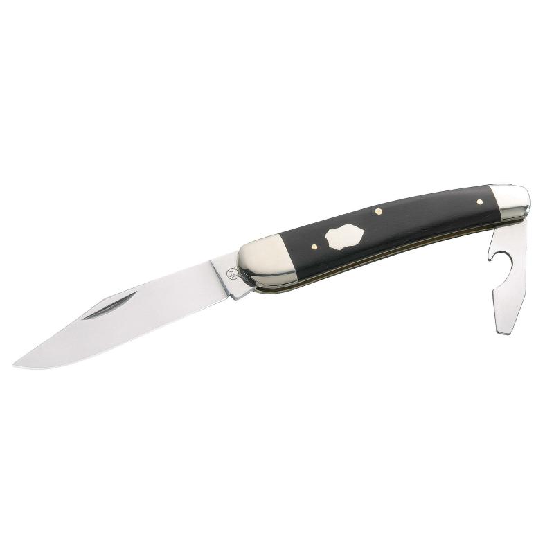 Hartkopf Taschenmesser, 1.4034-Stahl, Ebenholz-Griff, Neusilber-Backen, Flaschen&ouml;ffner, 2-Teilig