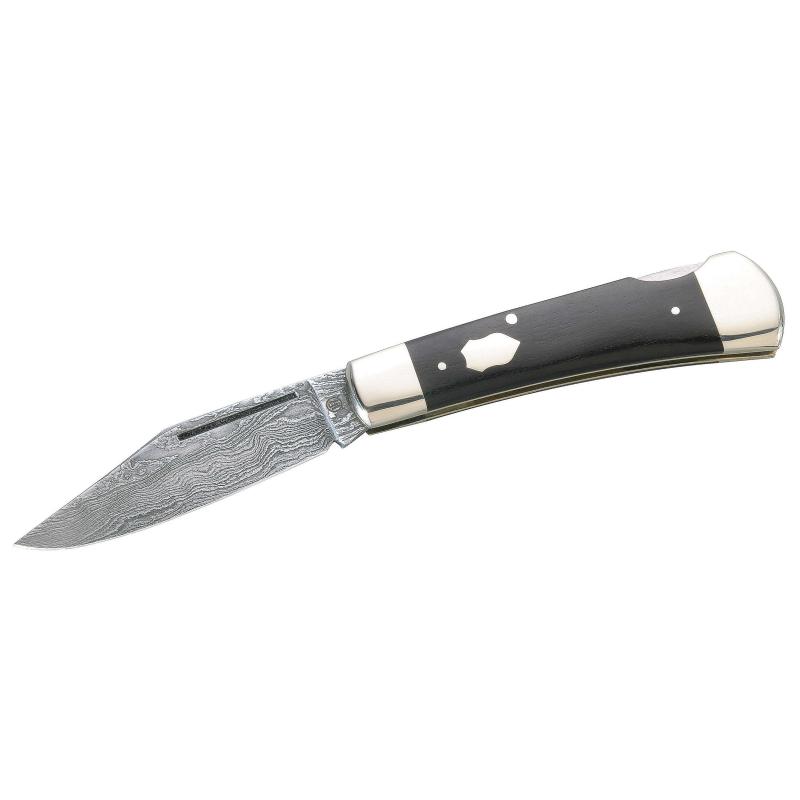 Hartkopf Taschenmesser, 300-Lagen Damast, Ebenholz-Griff, Neusilber-Backen,