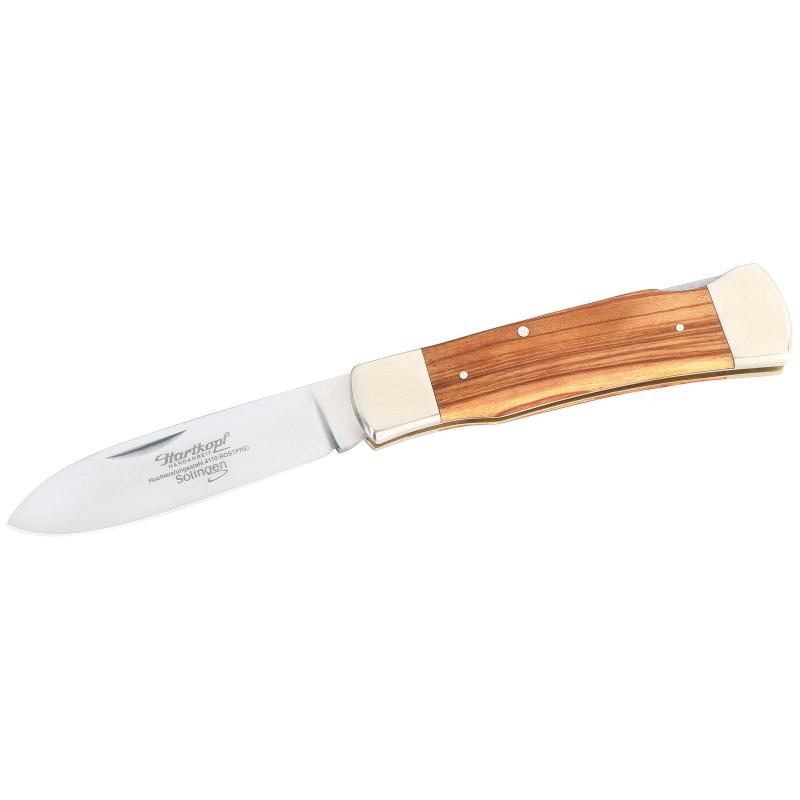 Hartkopf Taschenmesser, 1.4110-Stahl, Olivenholz-Griff, Neusilber-Backen