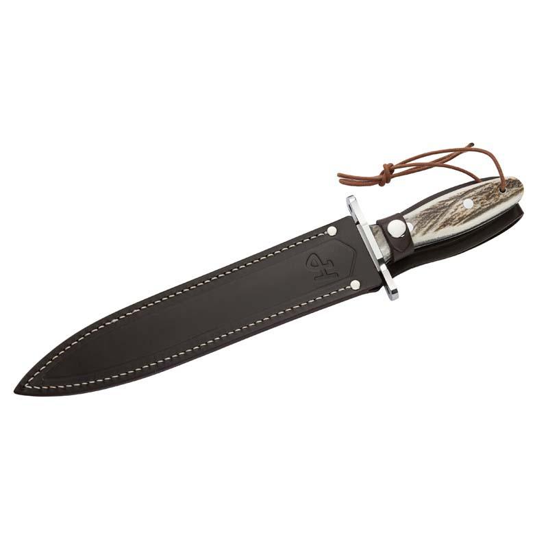 Herbertz Abfangmesser, Vanadium 1.4116-Stahl, Rostfrei, Hirschhorn, Edelstahl-Parierstange, Leder