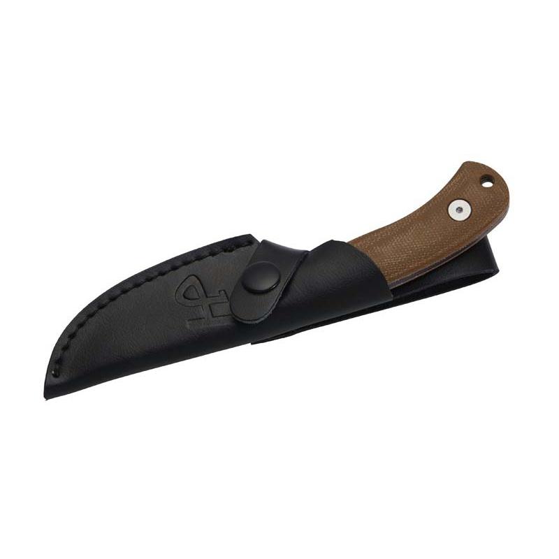 Herbertz G&uuml;rtelmesser D2, Braun Micarta , Rostfrei, Lederscheide