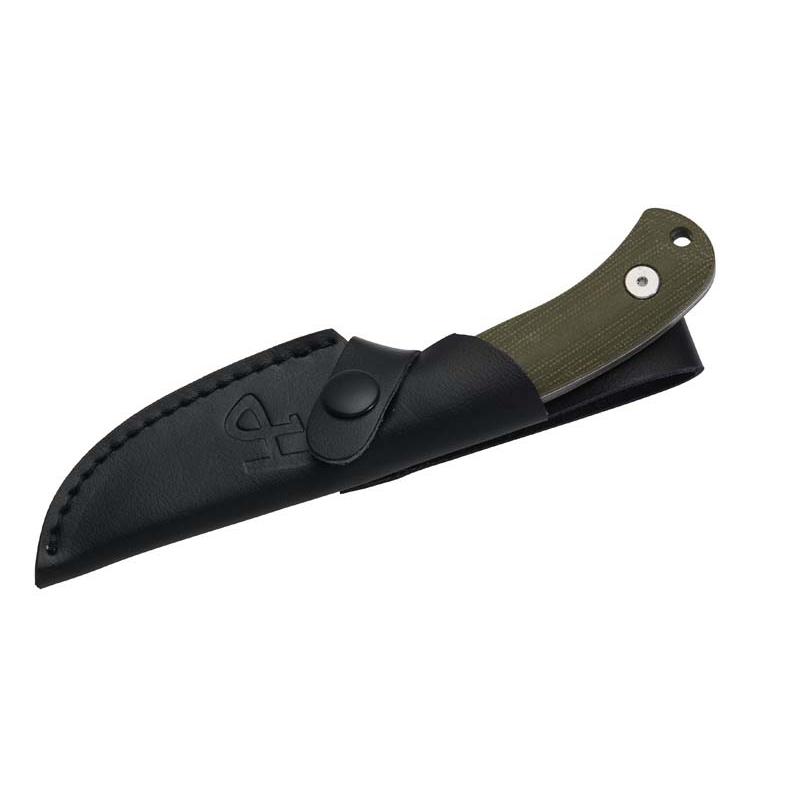 Herbertz G&uuml;rtelmesser, D2 Stahl, Rostfrei, Gr&uuml;ne Micarta Griffschalen, Lederscheide
