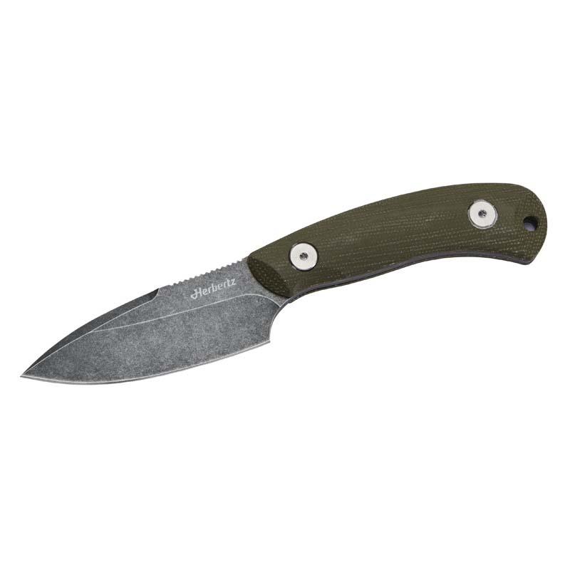 Herbertz G&uuml;rtelmesser, D2 Stahl, Rostfrei, Gr&uuml;ne Micarta Griffschalen, Lederscheide