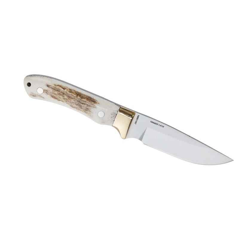 Herbertz Jagdmesser, Vanadium 1.4116-Stahl, Hirschhorn, Ft, Messing-Backen, Leder