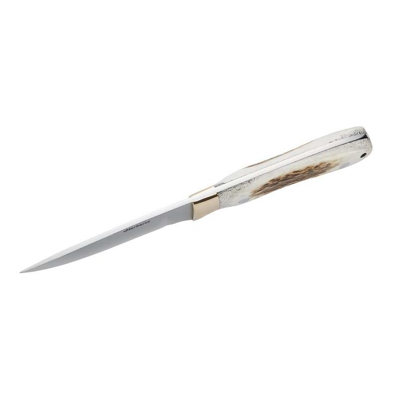 Herbertz Jagdmesser, Vanadium 1.4116-Stahl, Hirschhorn, Ft, Messing-Backen, Leder
