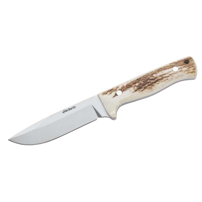 Herbertz Jagdmesser, Vanadium 1.4116-Stahl, Hirschhorn, Ft, Fingerschutz, Braune Leder