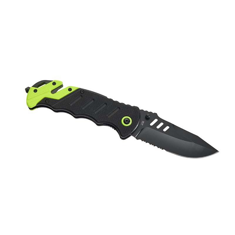Herbertz Rettungsmesser, Aisi 440 Stahl, G10-Griff, Schwarz Gurtschneider, Nylon-Etui, Box