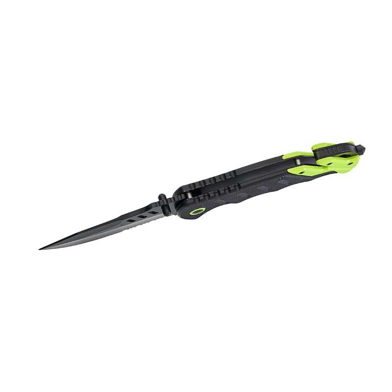 Herbertz Rettungsmesser, Aisi 440 Stahl, G10-Griff, Schwarz Gurtschneider, Nylon-Etui, Box