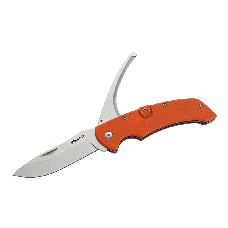 Hebertz Taschenmesser 2Tlg, Aisi 440 Stahl, Rostfrei, G10, Orange, Bl, Dp, Aufbrechklinge, Stonewash