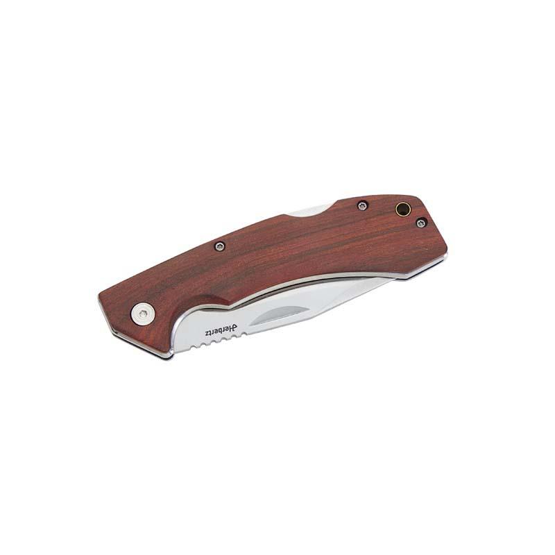 Herbertz Taschenmesser, Aisi 440 Stahl, Rostfrei, Sandelholz-Griff, Back-Lock, Fangriemen&ouml;se