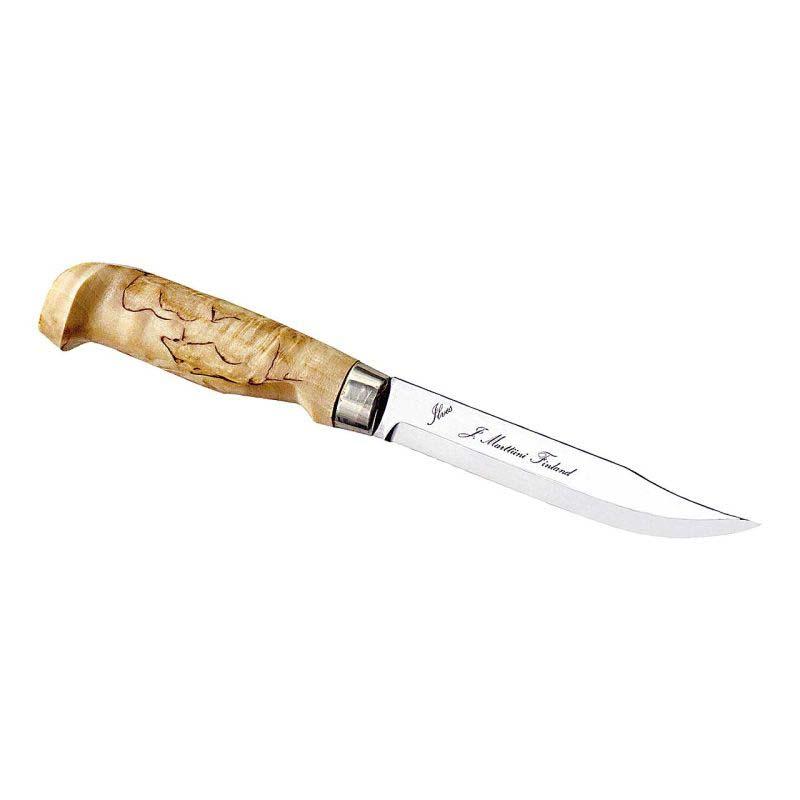 Marttiini Lynx 139 G&uuml;rtelmesser, Edelstahl, Rostfrei, Maserbirken-Griff, Naturleder-K&ouml;cherscheide