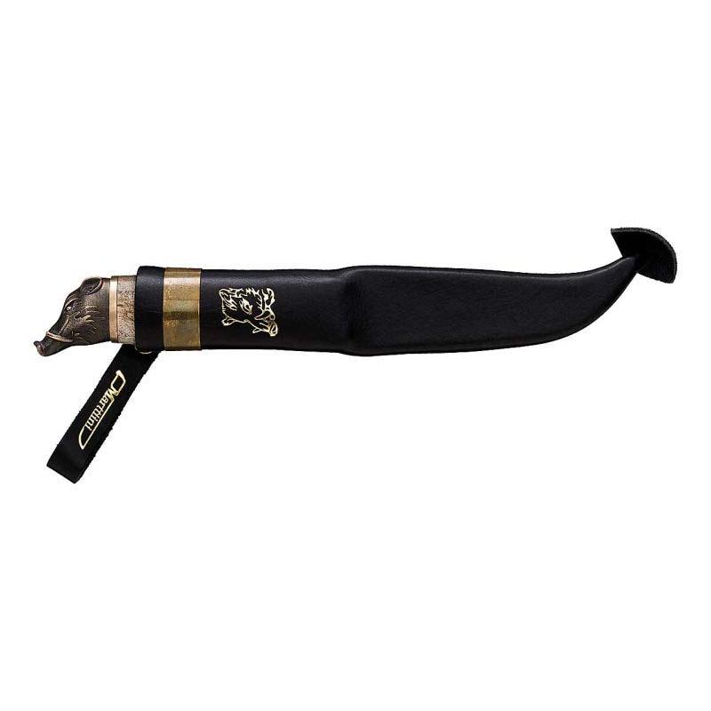 Marttiini Wild Boar G&uuml;rtelmesser, Edelstahl, Rostfrei, Maserbirke, Bronzekopf, Schwarze Scheide