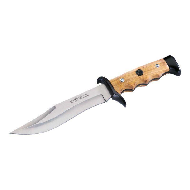Nieto Cetreria 2402 G&uuml;rtelmesser, An-58 Stahl, Olivenholz-Griff, Aluminium, Lederscheide