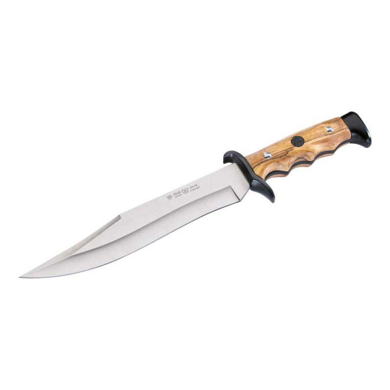 Nieto Cetreria 2403 G&uuml;rtelmesser, An-58 Stahl, Olivenholz-Griff, Aluminium, Lederscheide