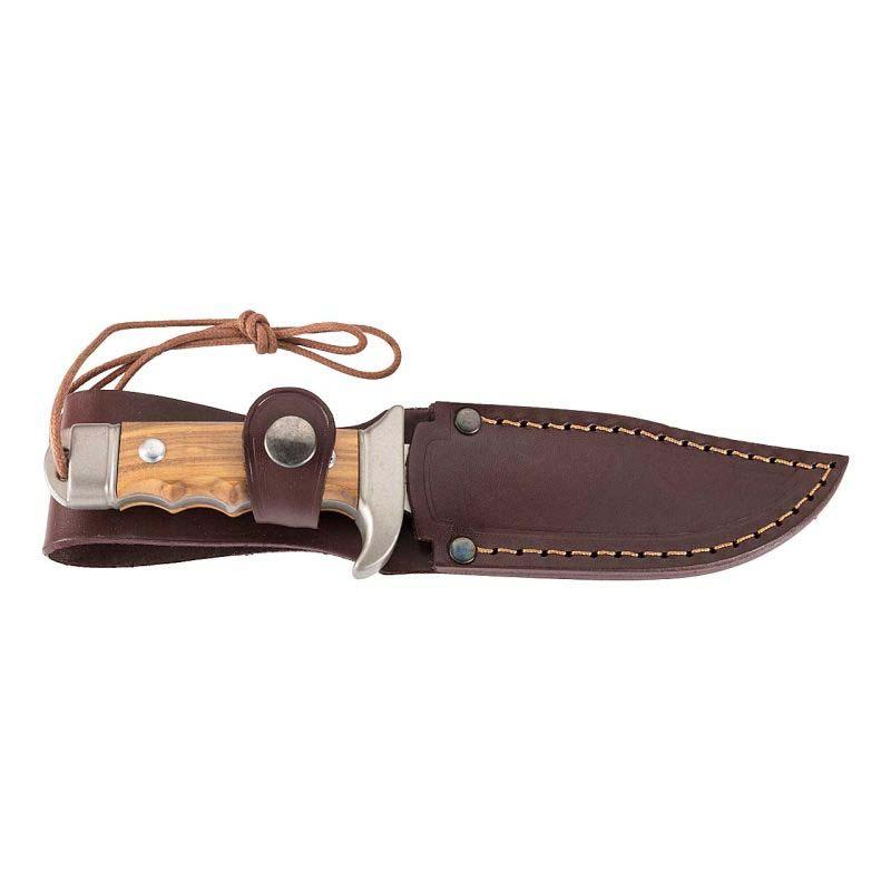 Nieto Cetreria 4402 Bowie-Messer, An-58 Stahl, Olivenholz-Griff, Braune Lederscheide