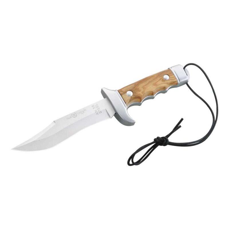 Nieto Cetreria 4402 Bowie-Messer, An-58 Stahl, Olivenholz-Griff, Braune Lederscheide