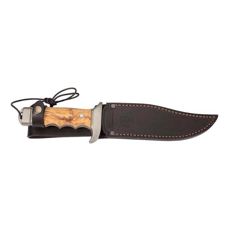 Nieto Cetreria 4403 Bowie-Messer, An-58 Stahl, Olivenholz-Griff, Braune Lederscheide