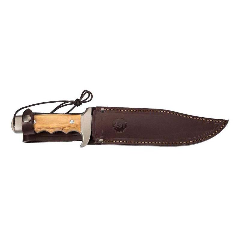 Nieto Cetreria 4404 Bowie-Messer, An-58 Stahl, Olivenholz-Griff, Braune Lederscheide