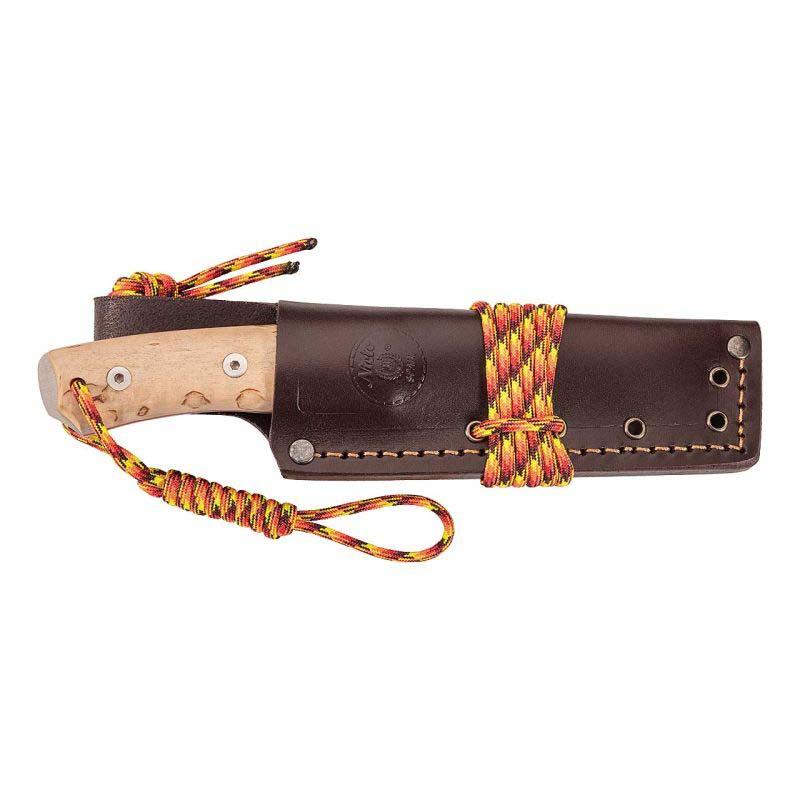 Nieto Chaman Bushcraft G&uuml;rtelmesser, Sandvik 14C28N-Stahl, Rostfrei, Maserbirke, Ft, Braune Scheide