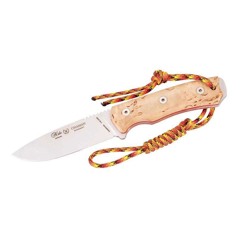 Nieto Chaman Bushcraft G&uuml;rtelmesser, Sandvik 14C28N-Stahl, Rostfrei, Maserbirke, Ft, Braune Scheide