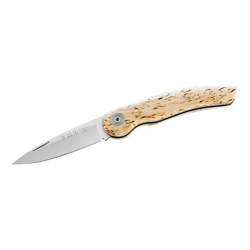 Nieto Climber Taschenmesser, An-58 Stahl, Maserbirken-Griff, Verzierte R&uuml;ckenfeder