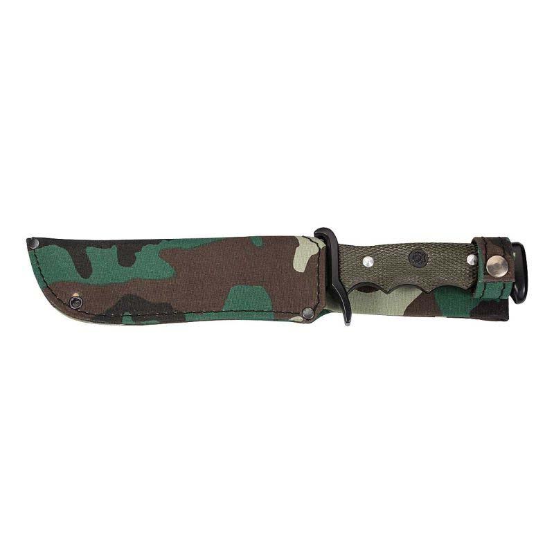 Nieto Combate 3002 G&uuml;rtelmesser, An-58 Stahl, Br&uuml;nierte Klinge, R&uuml;ckens&auml;ge, Camouflage Scheide