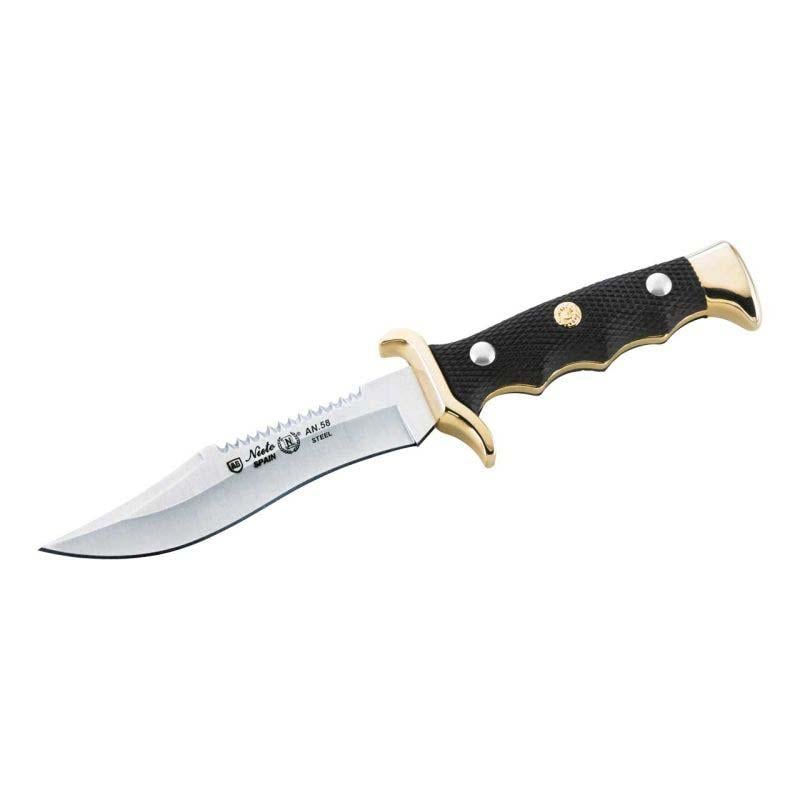 Nieto Gran Cazador 2001 G&uuml;rtelmesser, An-58 Stahl, Kunststoff-Griff, Messingbeschl&auml;ge, Lederscheide